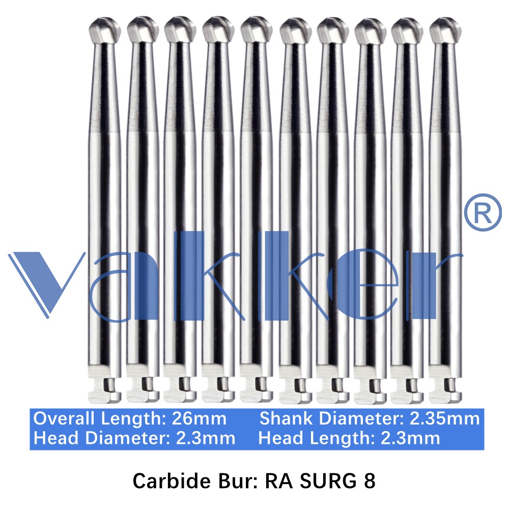 10-100pc Dental Surgical Round Latch Carbide Burs for Slow Speed 26mm RA SURG 8