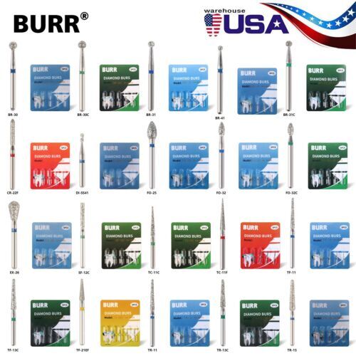 100Pcs SANDENT Dental Diamond Burs High Speed Handpiece Friction Grip 20 Types