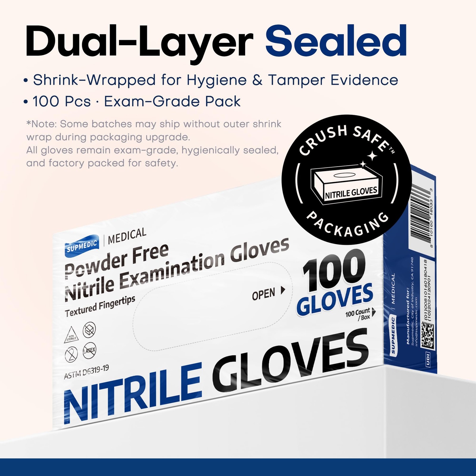 100PCS Black Nitrile Disposable Gloves Latex Free Food Safe