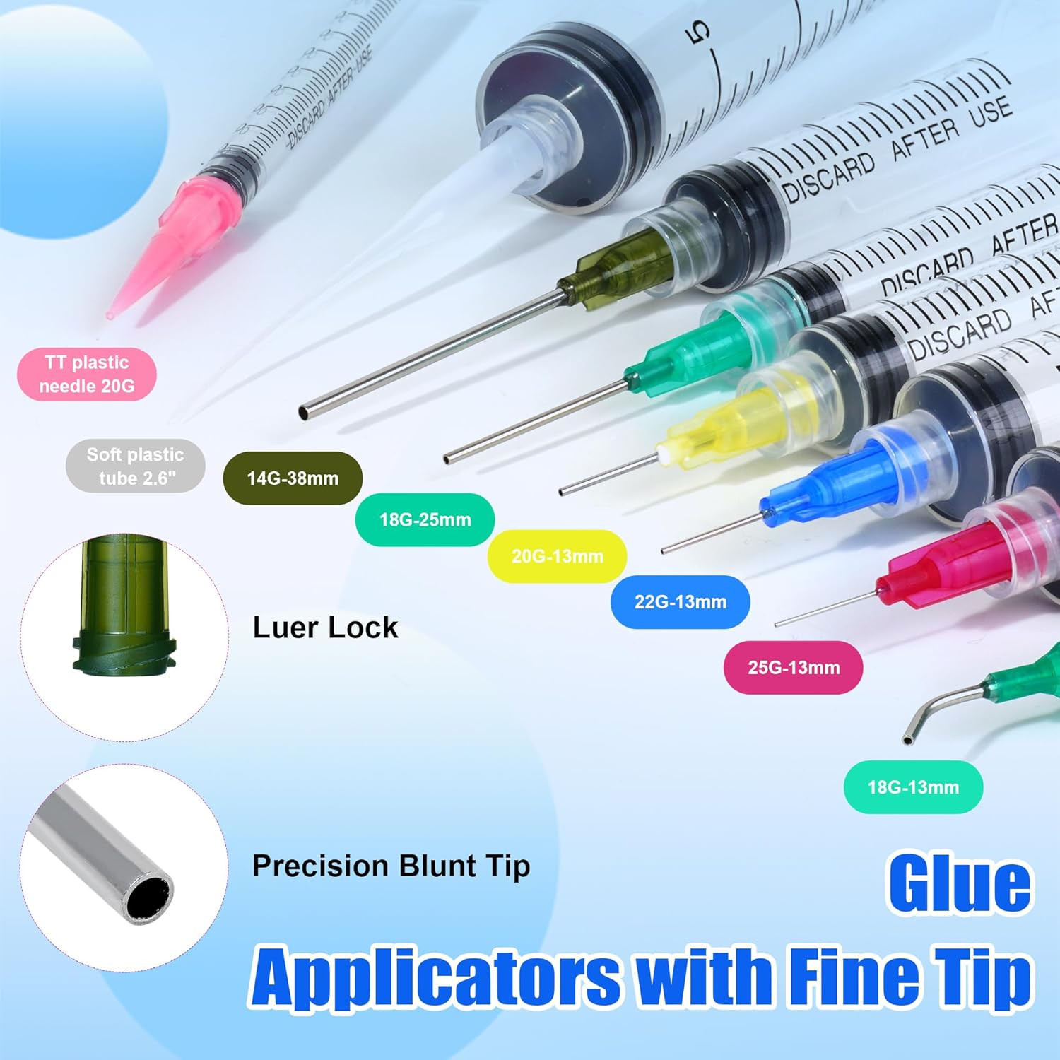 Glue Syringe Needle Tip Squeeze Bottles Set (1Ml-50Ml), 14G-22G Blunt Needle Tip