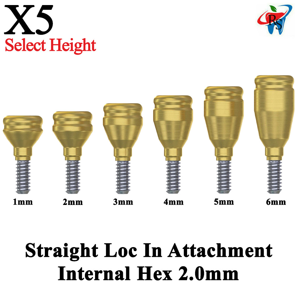 5pcs Dental Prosthetic Straight Loc In Attachment Abutment Internal Hex 2.0mm