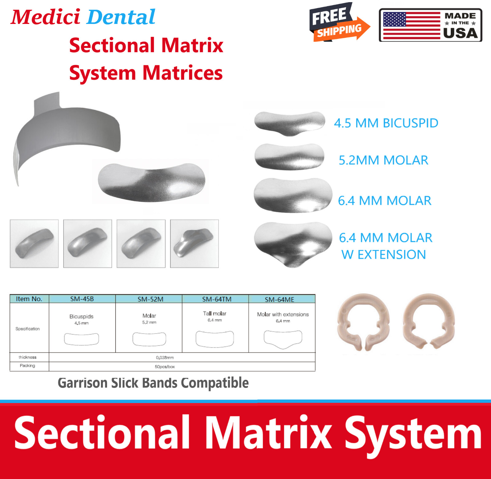Dental Metal Matrices Sectional Contoured Matrix Ring Resin Garrison Type Kit