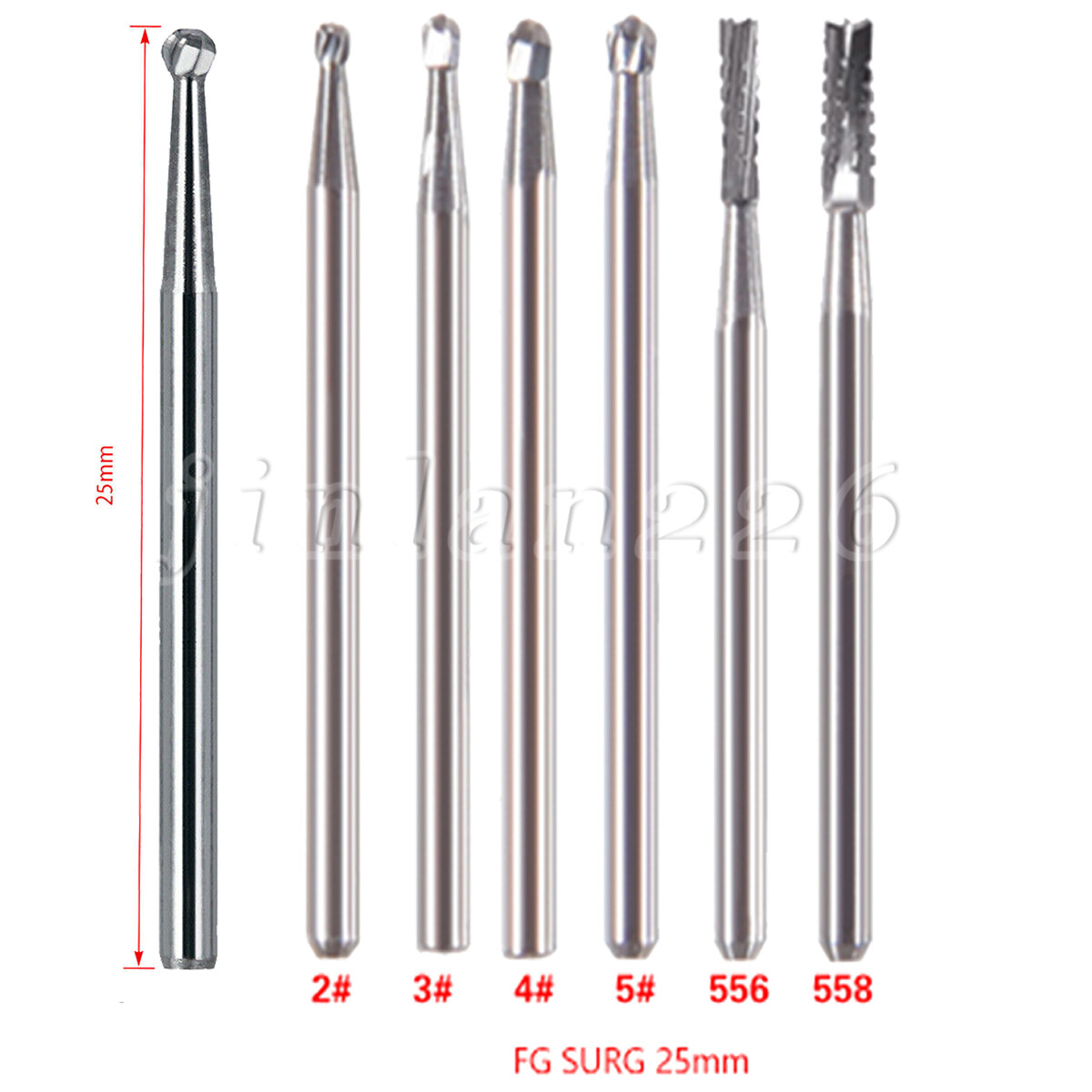Dental Carbide Long Shank Surgical Bur 25mm FGOS 2-5 330 556 557 558 High Speed