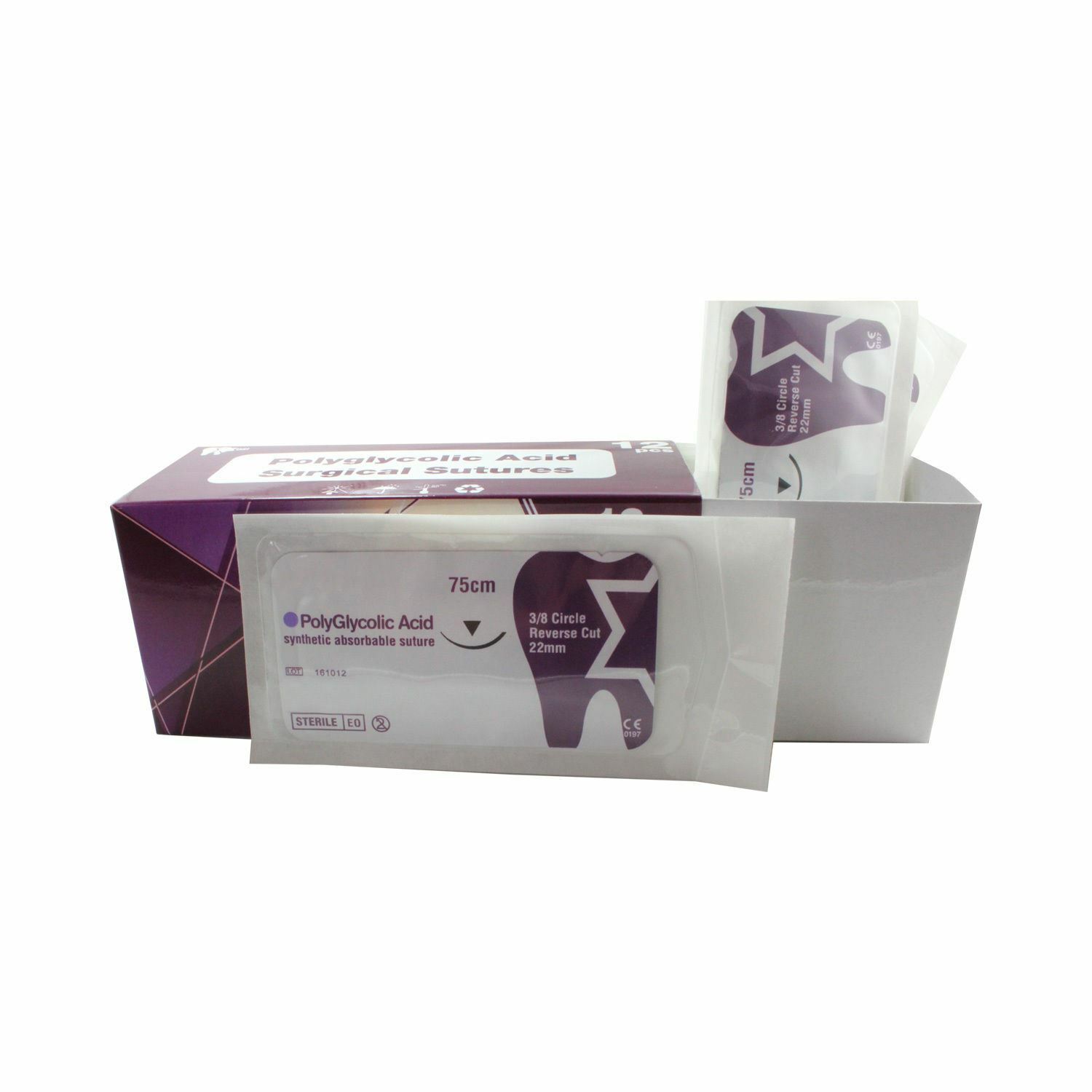 PGA 2/0 Polyglycolic Acid Sewing Thread 20mm 3/8 Circle Reverse 75cm 12 pcs