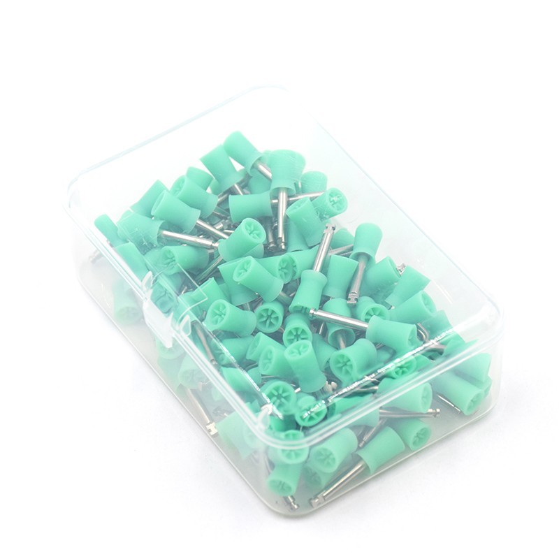 100 Pcs Dental Prophy Paste Cup Latch Polishing Polisher Rubber Brush Bowl Green