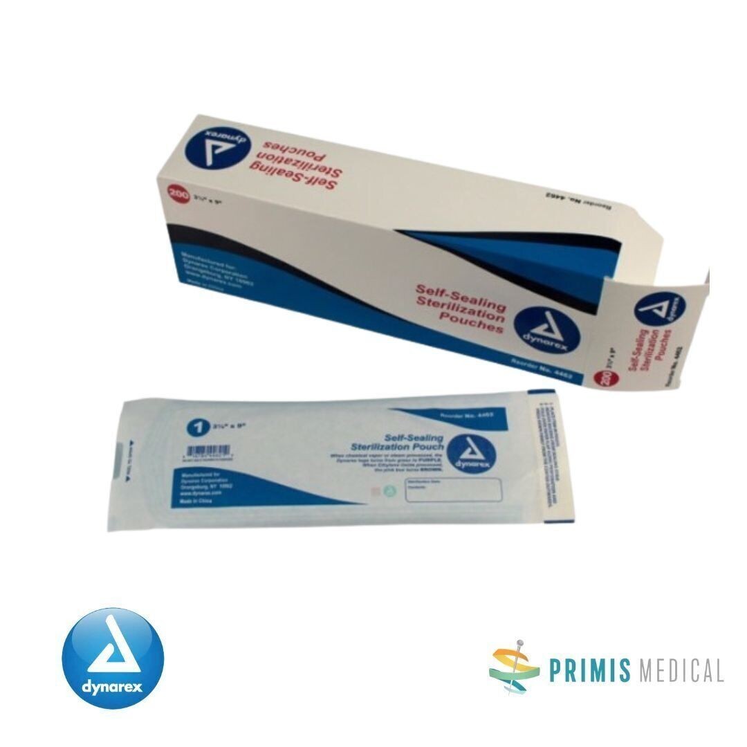 Dynarex 4462 Sterilization Pouches 3-1/2″ x 9″ w/ Internal & External Indicators