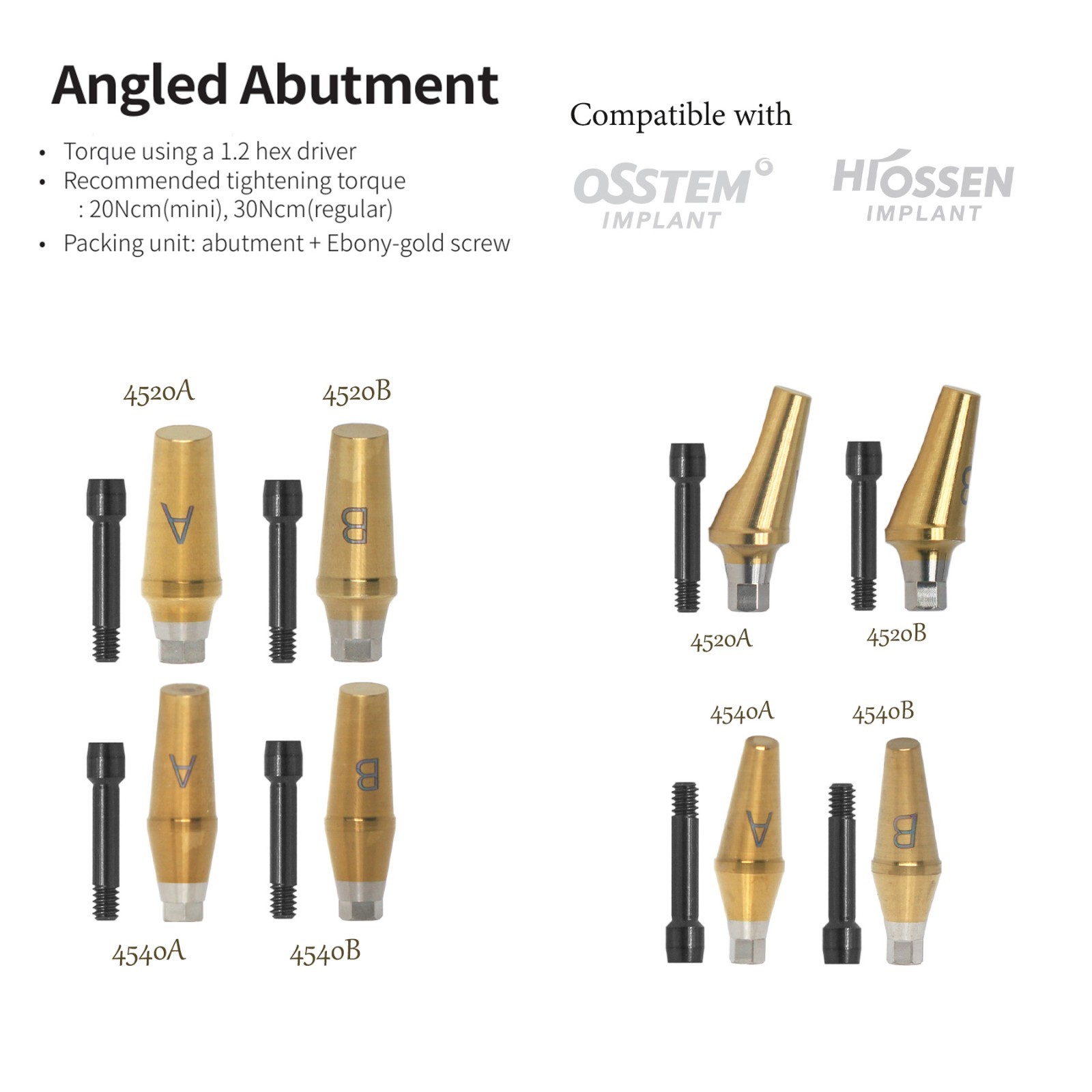 US Angulated Abutment Implant with Internal Hex Fit Osstem/Hiossen M/R Ø 4.5mm