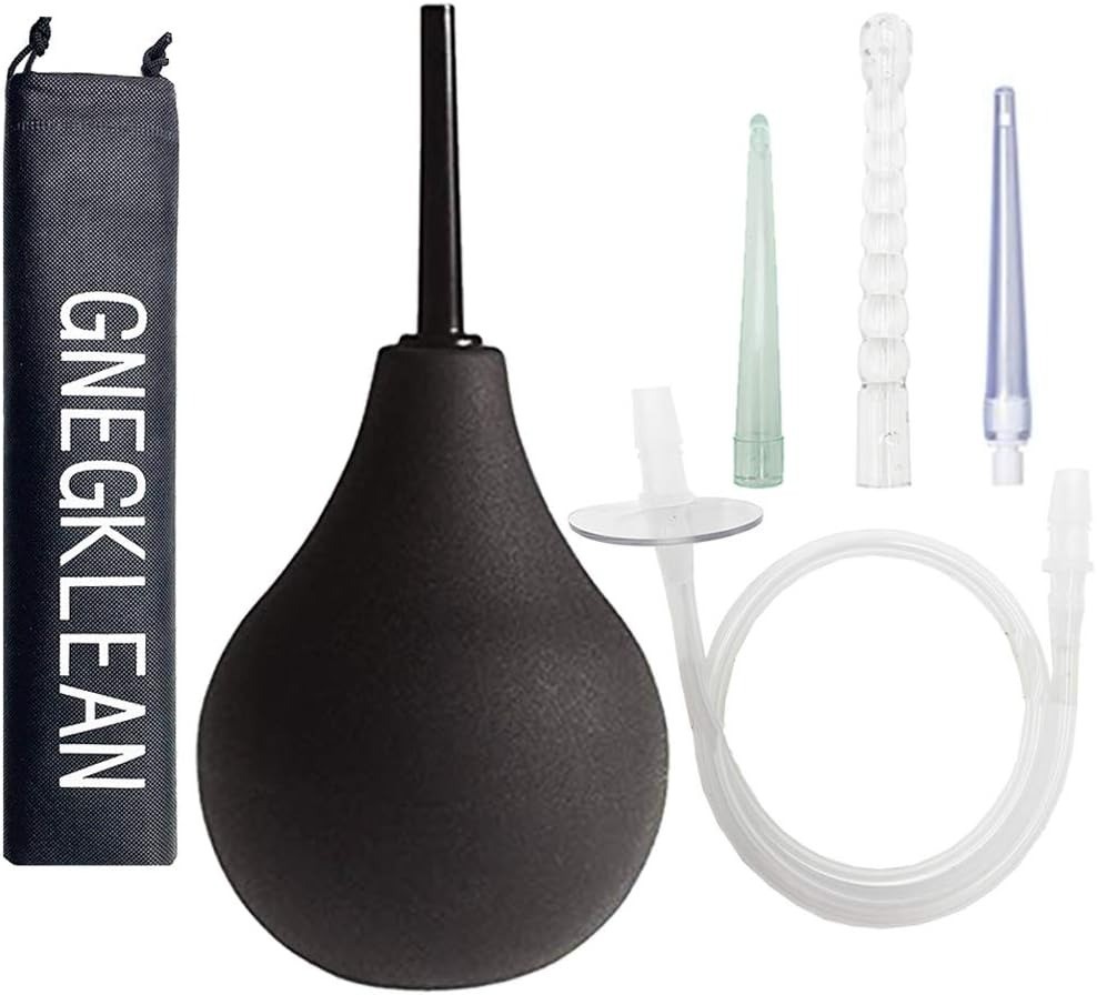 Kit Lavativa Silicona Negra 225ml Limpieza Anal Vaginal Manguera 4 Boquillas