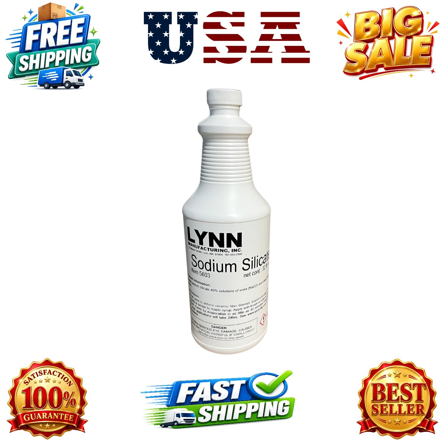 High Temperature Adhesive, 2000F Rated, Sodium Silicate, Water Glass, 40% Sol…