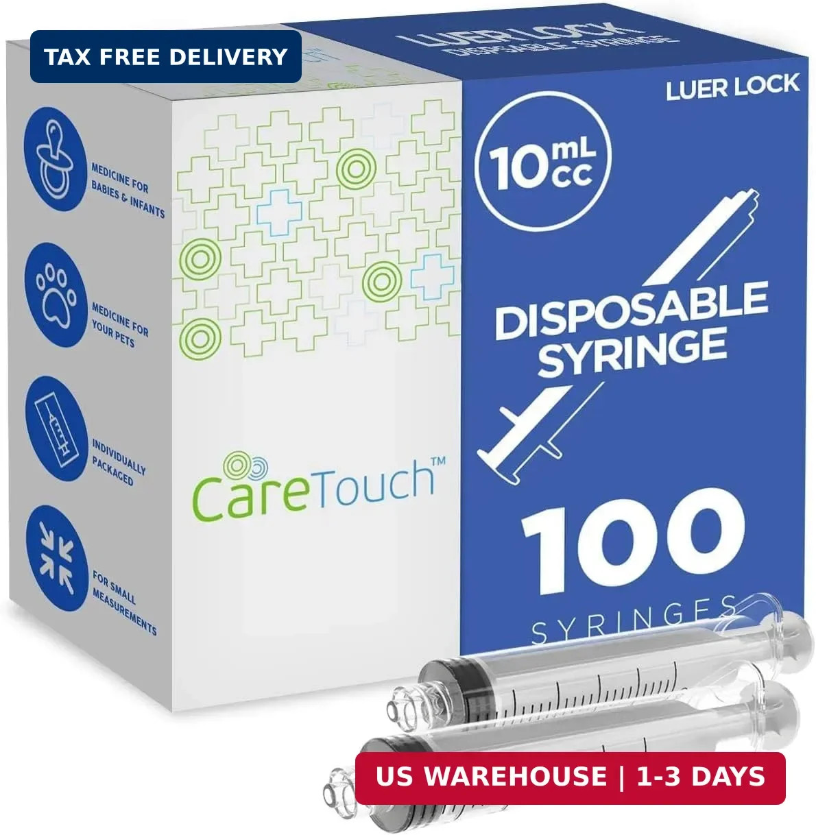 Care Touch CTSLL10 10mL Syringe Only – Luer Lock Syringe Tip (No Needle),100 Cou