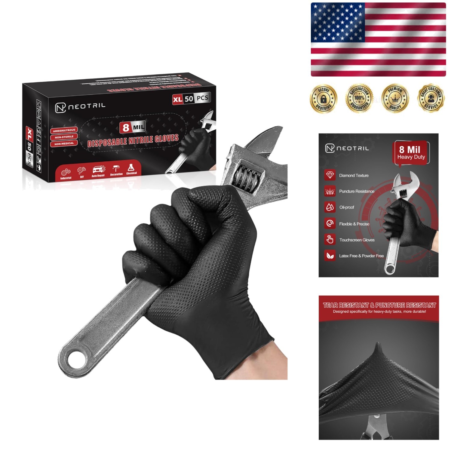 Robust 8 Mil Disposable Nitrile Gloves – Black, Cut-Resistant & Heavyweight