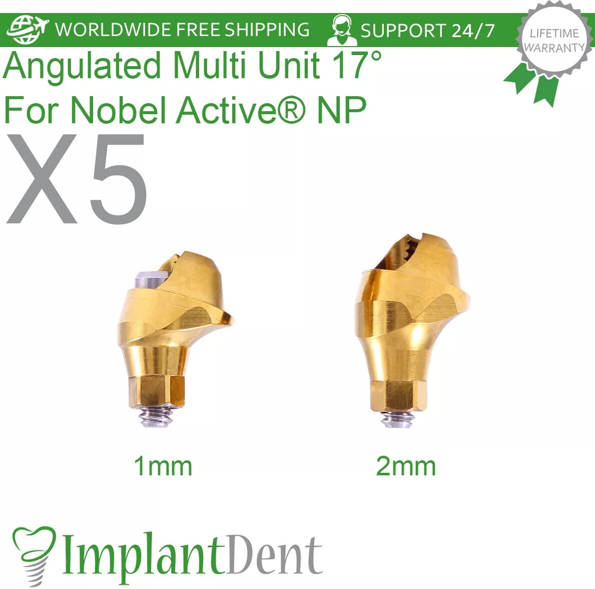 5x Dental Angulated Multi Unit 17° Prosthetic Narrow Platform (NP) Hex 2.25mm