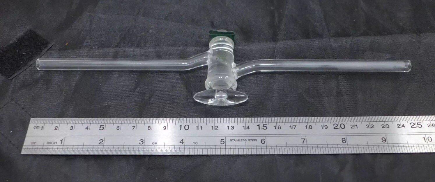 CORNING Pyrex Stopcock, full length, single oblique solid glass plug, 2mm bore