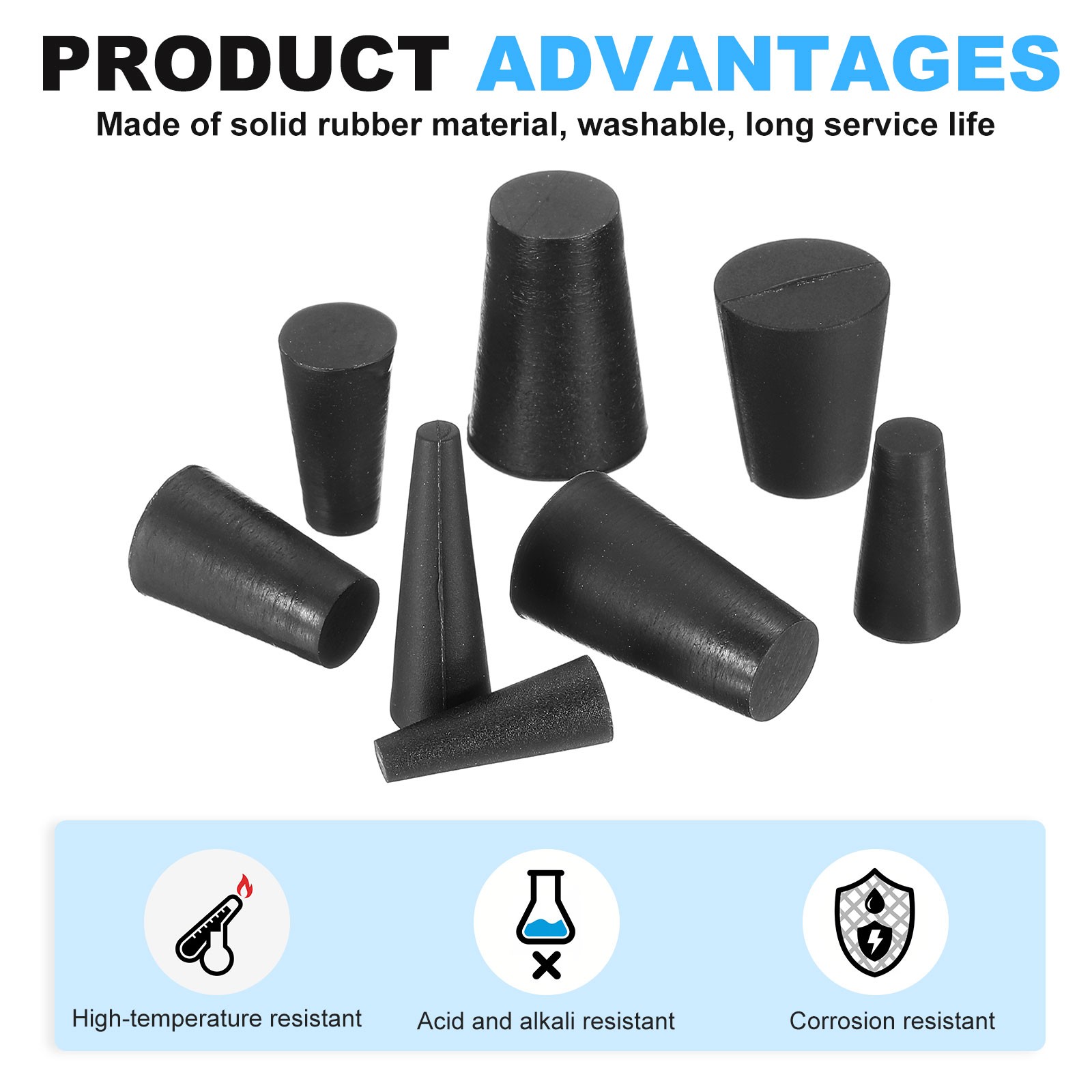 Solid Rubber Stoppers 6x10x19mm, 12 Pcs Tapered Lab Seal Rubber Stopper Black