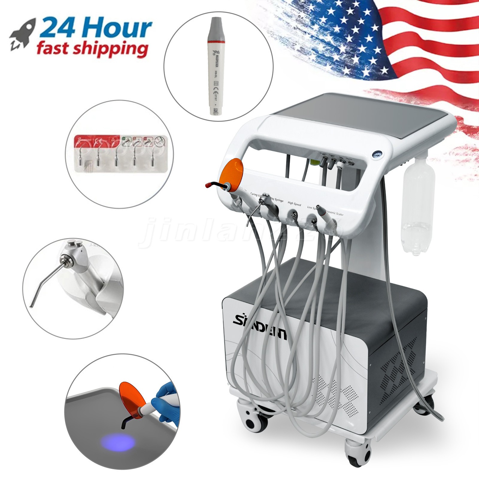 Portable Dental Unit with Air Compressor with LED Curing Light Scaler 4 Hole