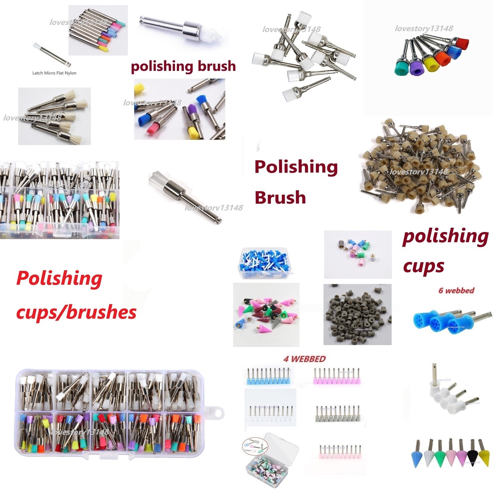 Dental Prophy Brush Polishing Cup/Flat Bowl Nylon/Bristle/Rubber Prophylaxis Kit