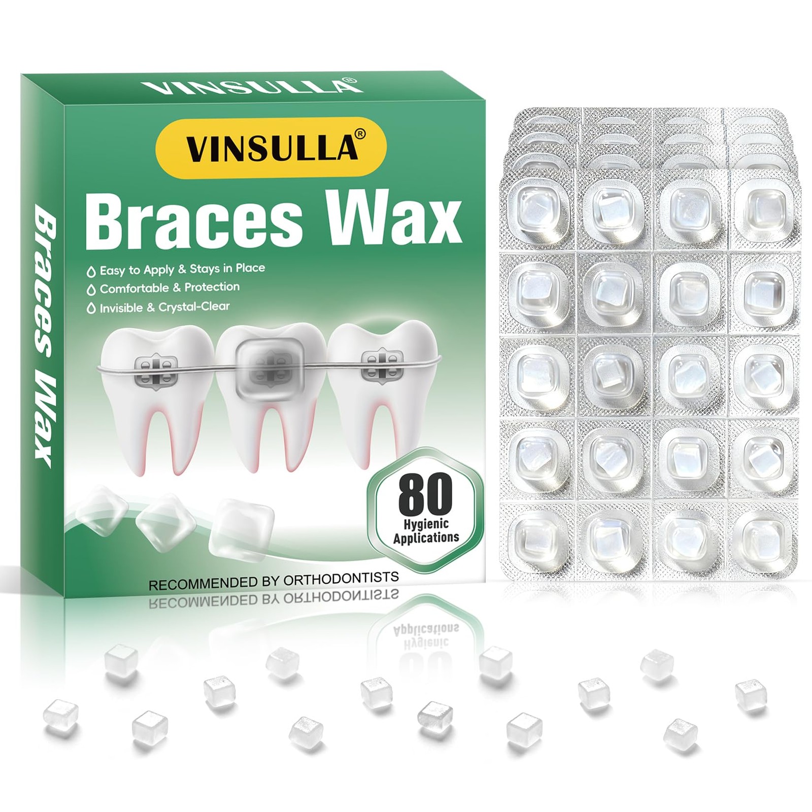 VINSULLA Orthodontic Clear Wax for Braces-80 Count 20 Count/Pack of 4,