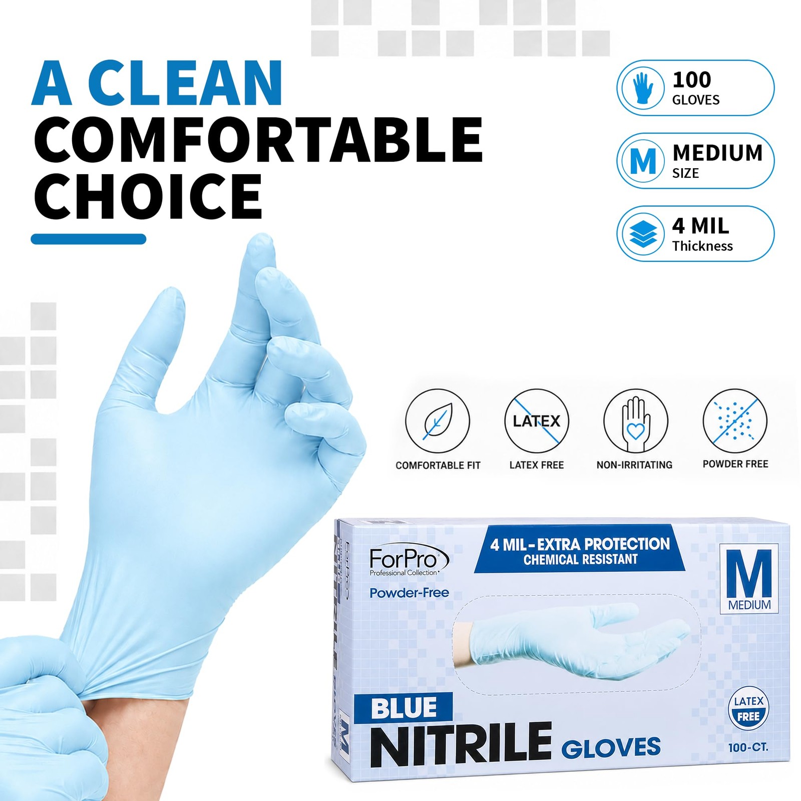 ForPro Disposable Nitrile Gloves, Chemical Resistant, Powder-Free, Latex-Free…