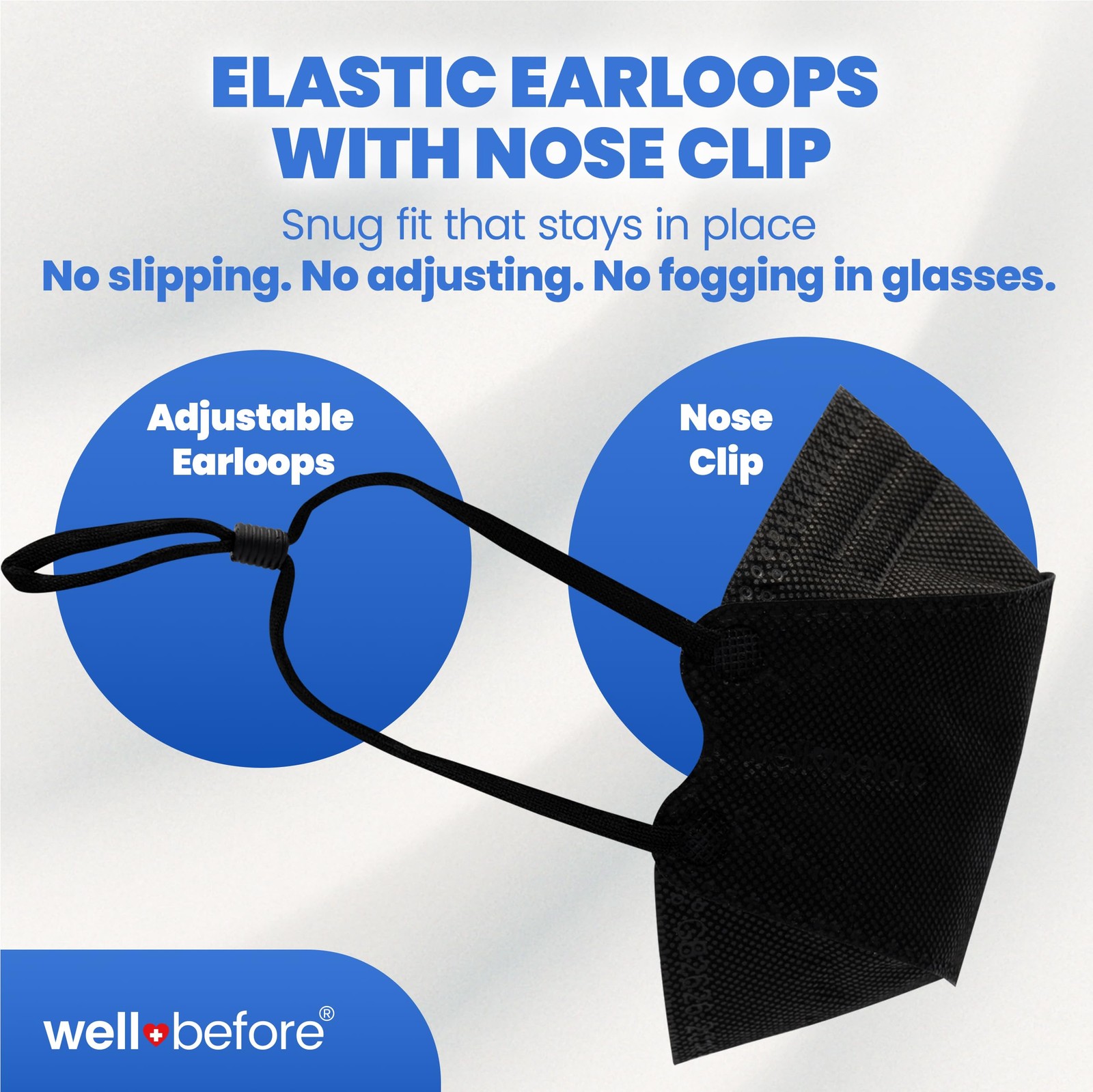 3D KN95 Disposable Masks with Adjustable Ear Loops, Medium, Black, Pack of 10