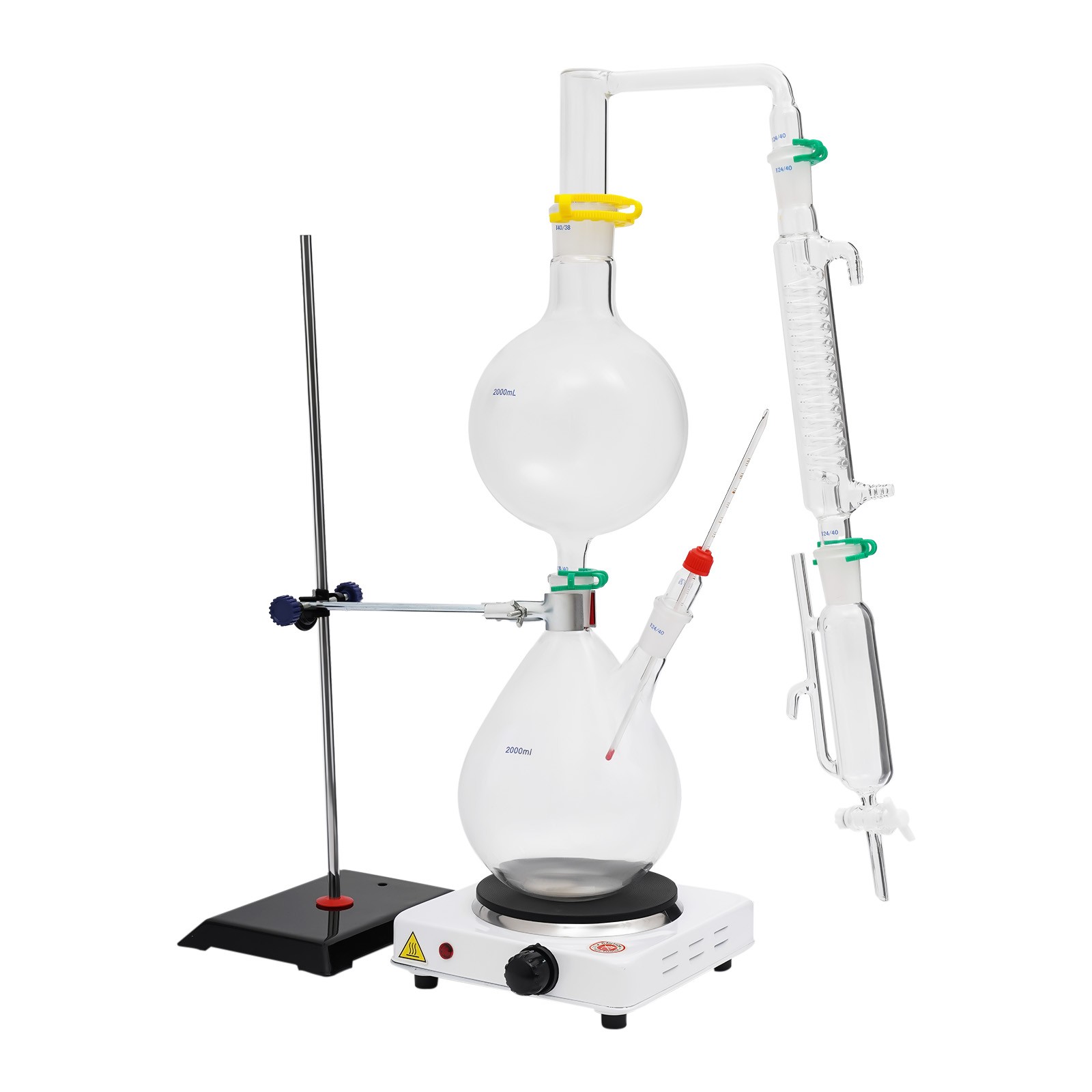 2000ml Glass Distillation Kit with 1000W Heating Plate Essential Oil Lab US Plug