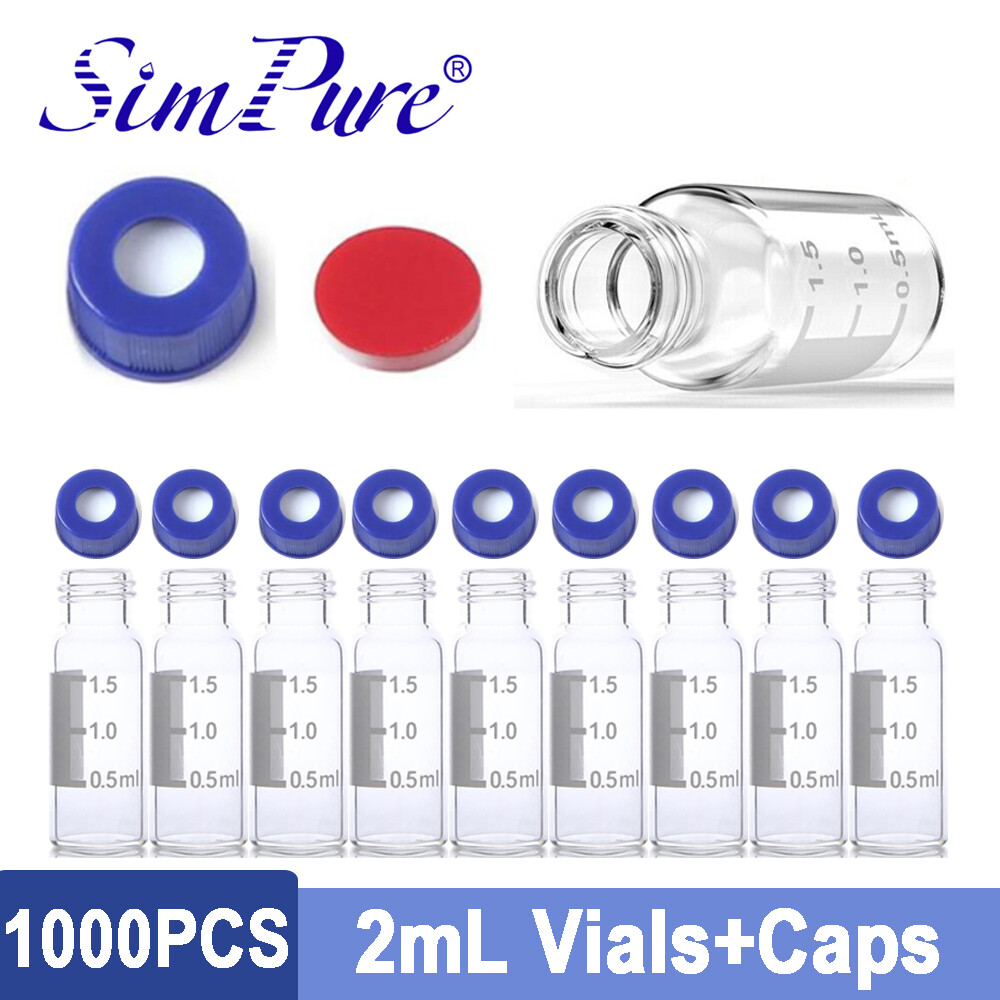 2ML Autosampler Vials Pack of1000 HPLC Vials 9-425 Clear Vials w/Blue Screw Caps