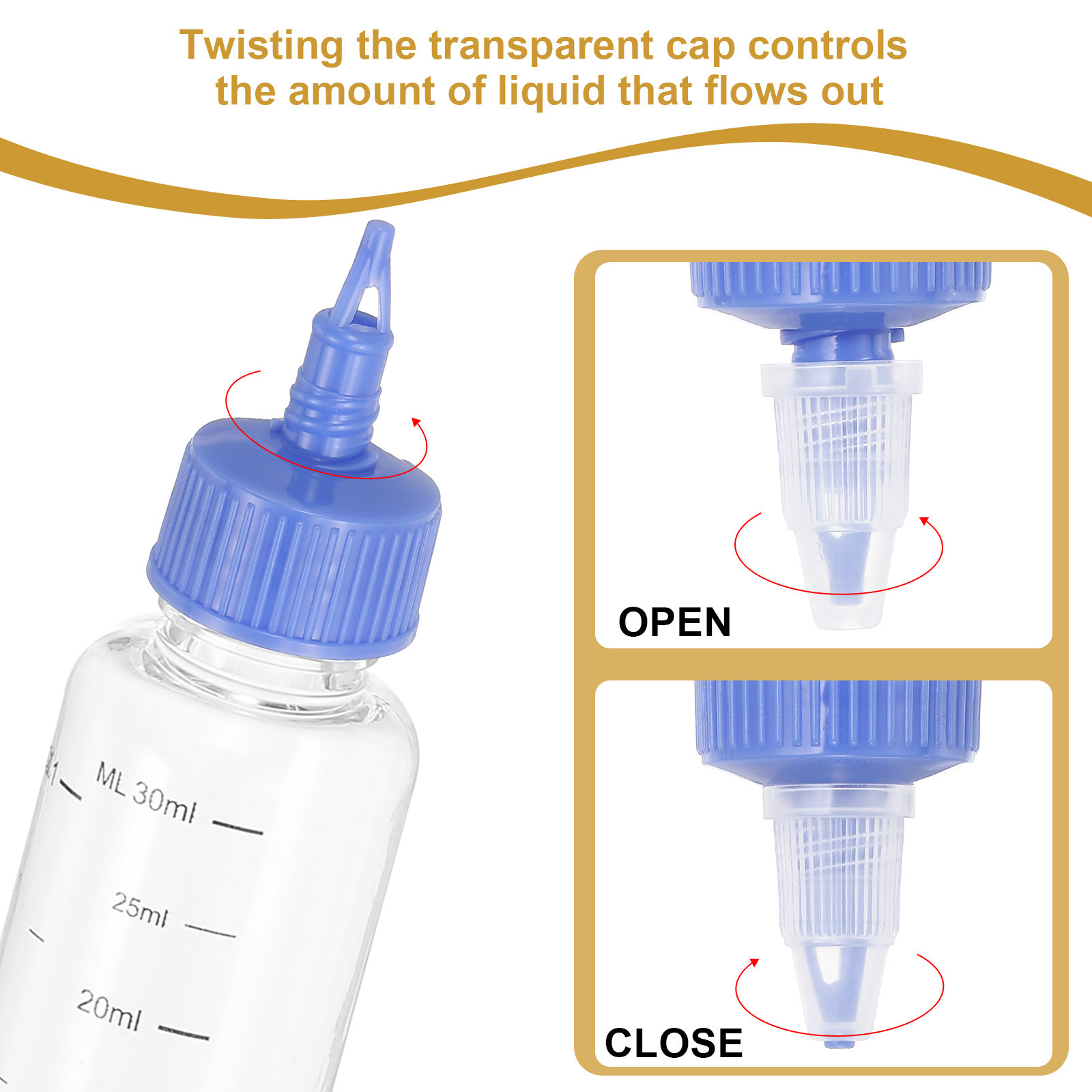 30 ml/1 OZ Squeeze Bottles with Twist Cap, 4 Pcs Dispensing Bottle, Transparent