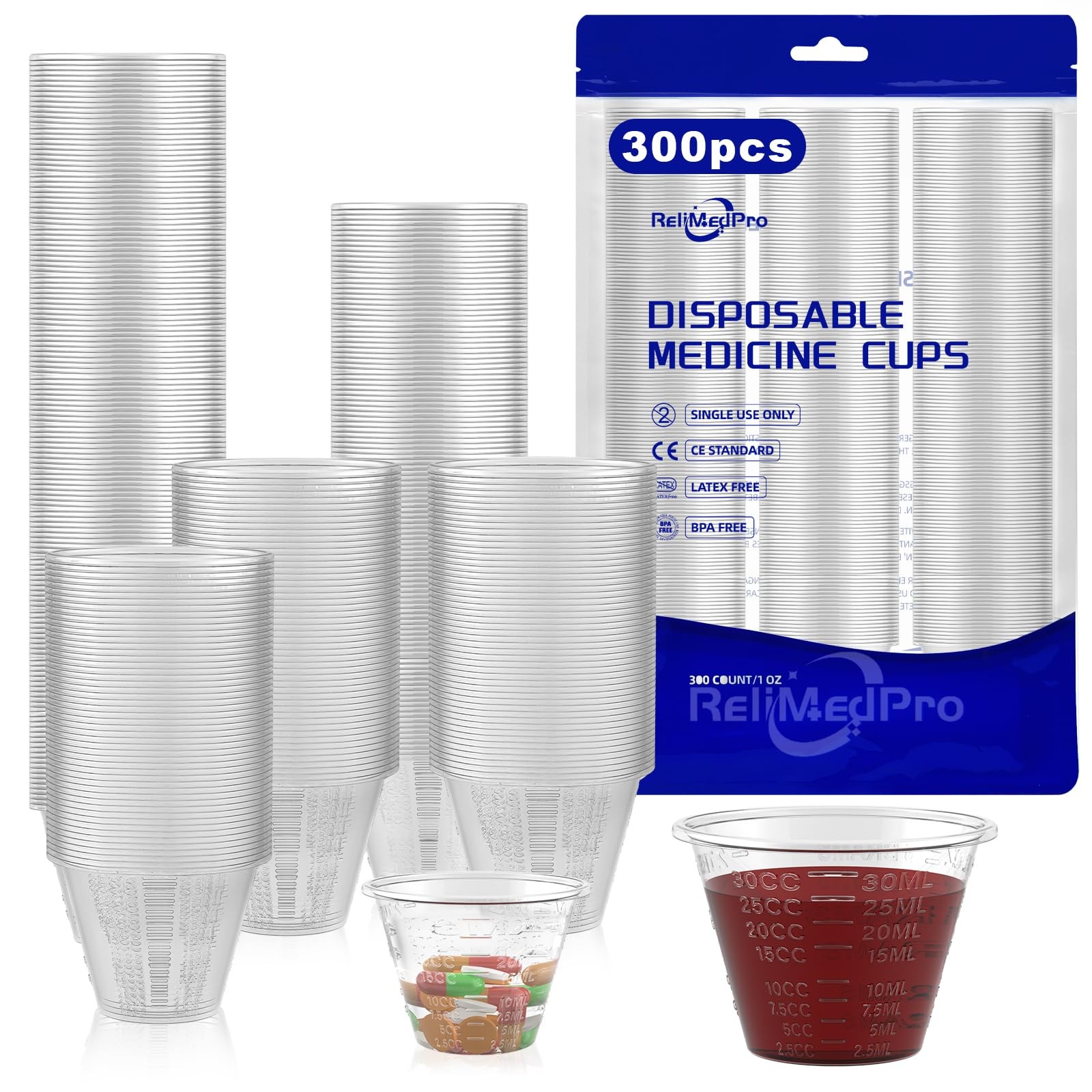 ReliMedPro Disposable Medicine Cups Graduated, 1 oz-Thickened, Translucent