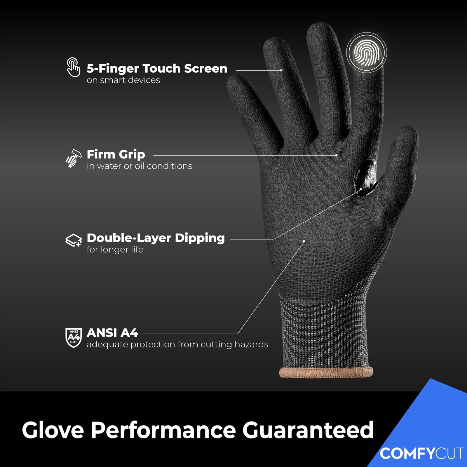 A4 Cut Resistant Work Gloves with Grip, Ultra Thin Safety Glove for Fishing, Woo
