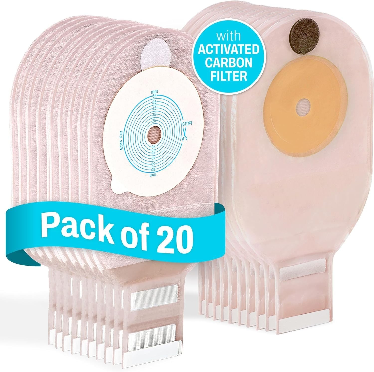 Colostomy Bags 20 PCS, One-Piece Pouching Ostomy Bags, Pack of 20, Skin Tone