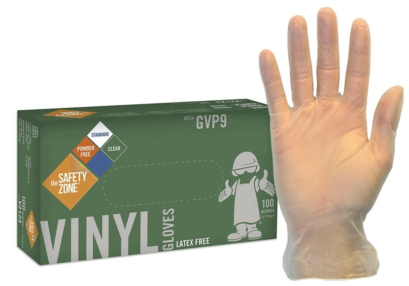 Safety Zone Clear Vinyl Gloves Powder Free Latex Free MEDIUM [Case/10boxes]