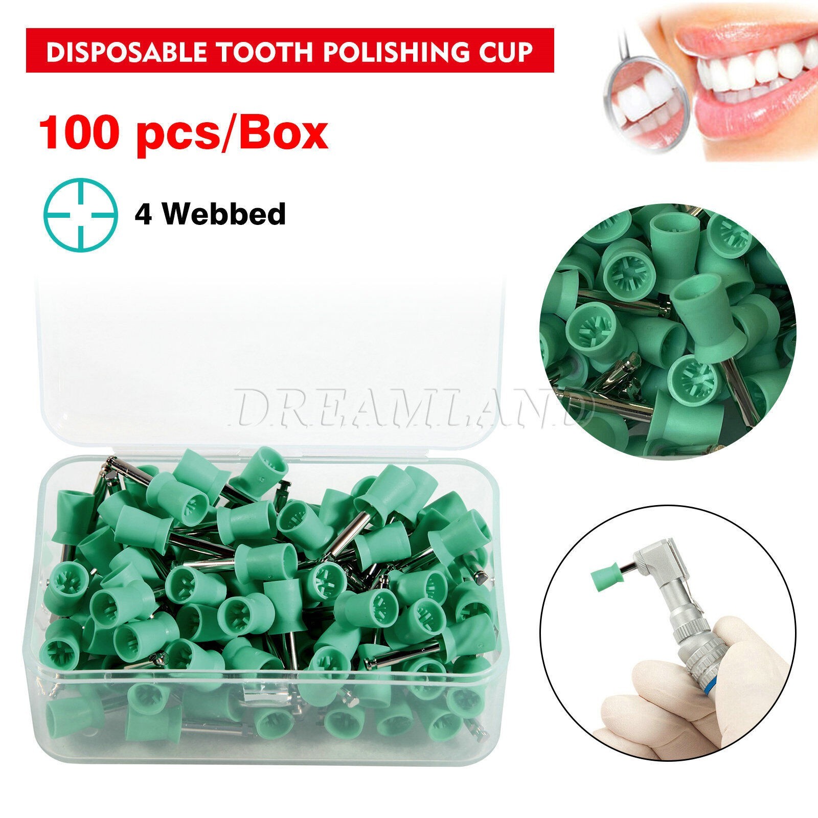 100pcs Dental Polishing Prophy Angle Cups Latch Type Brushes Polisher green USA