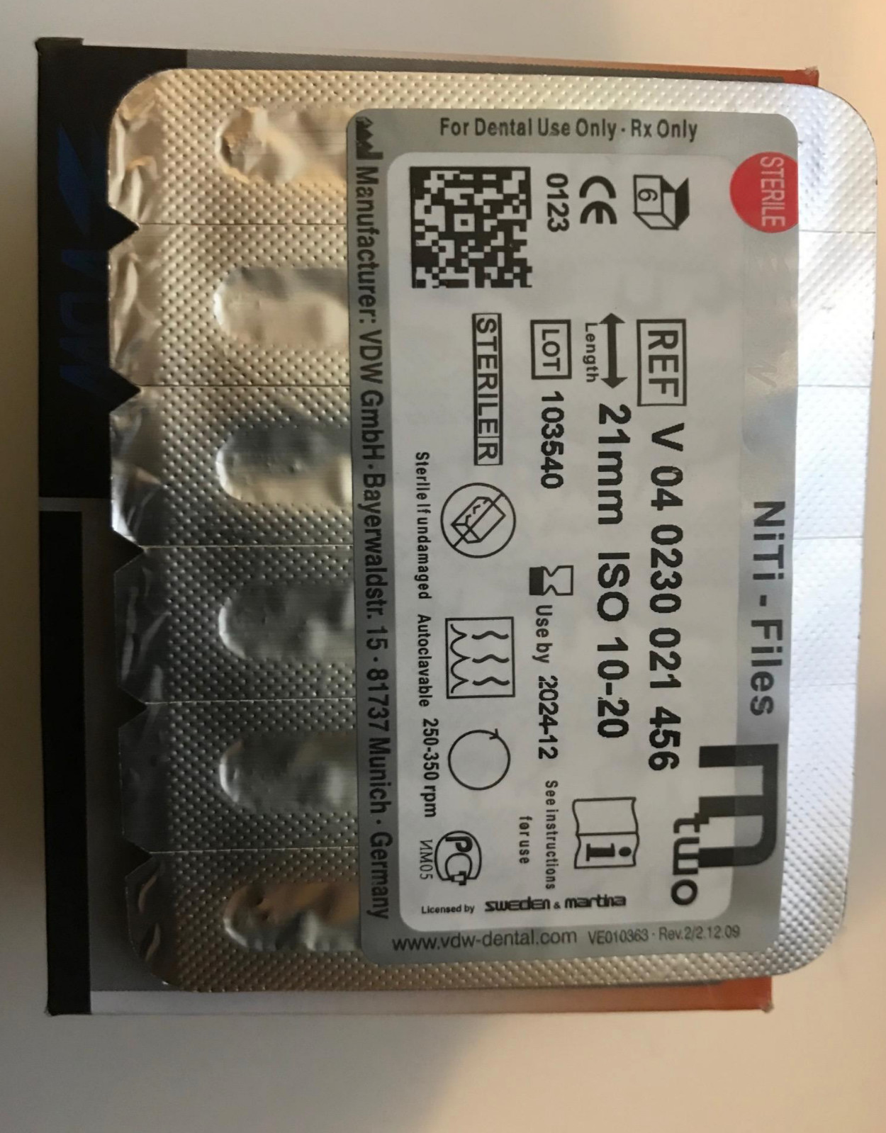 VDW MTWO NiTi ROTORY FILE FOR ROOT CANAL PREPRATIONS – 21mm 10-20