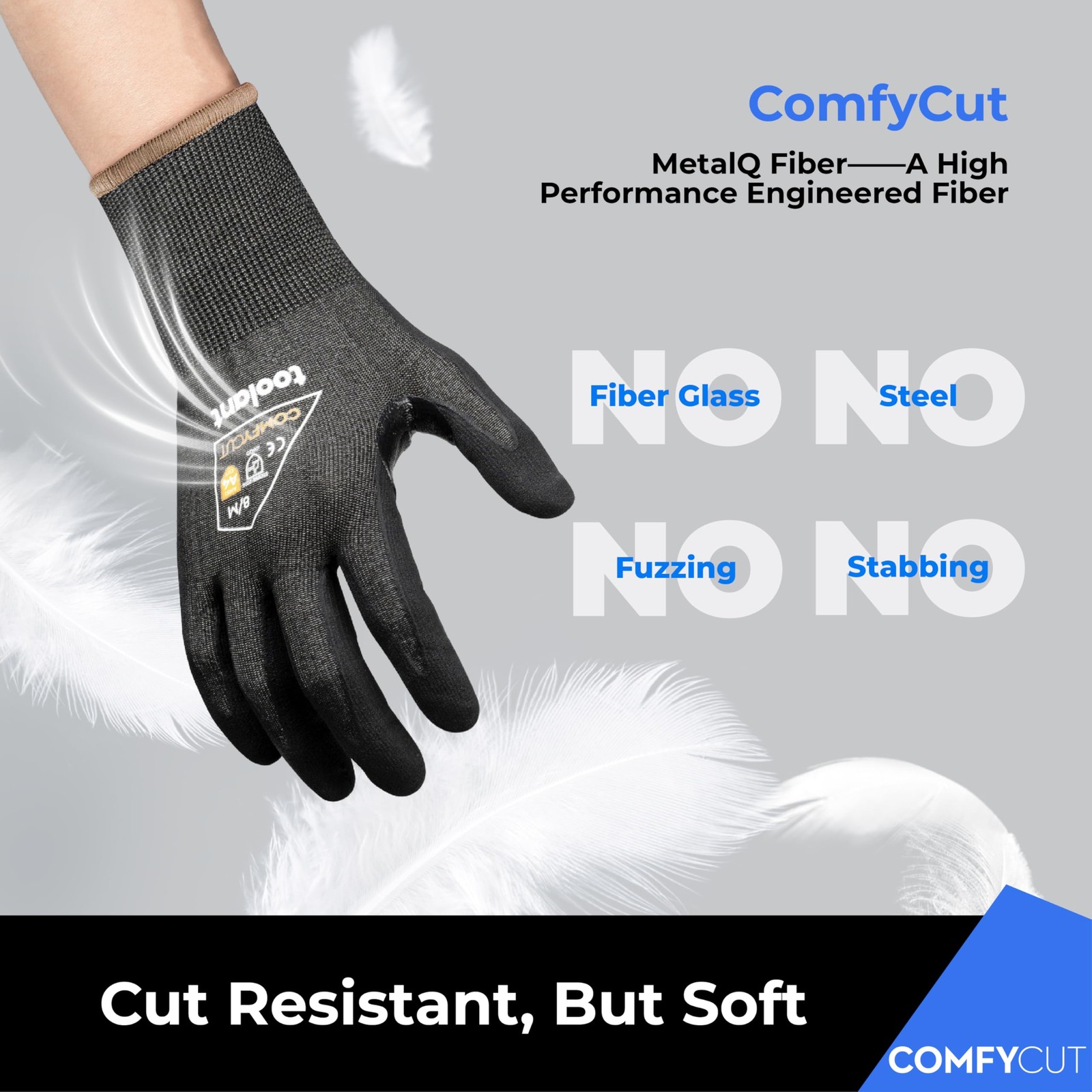 A4 Cut Resistant Work Gloves with Grip, Ultra Thin Safety Glove for Fishing, Woo
