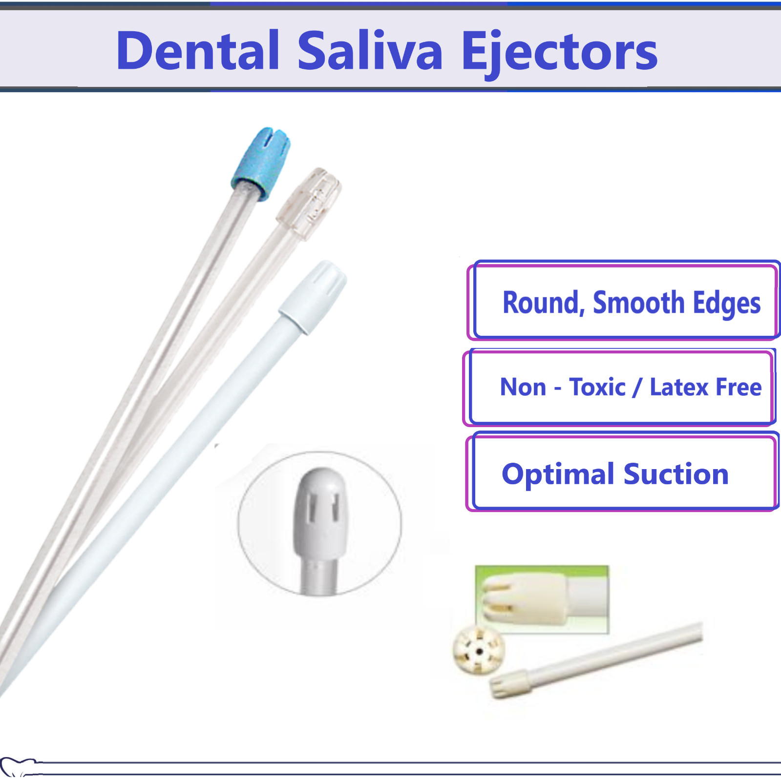 1000/Case Saliva Ejectors Ejector WHITE/BLUE Dental Suction Tips Disposable