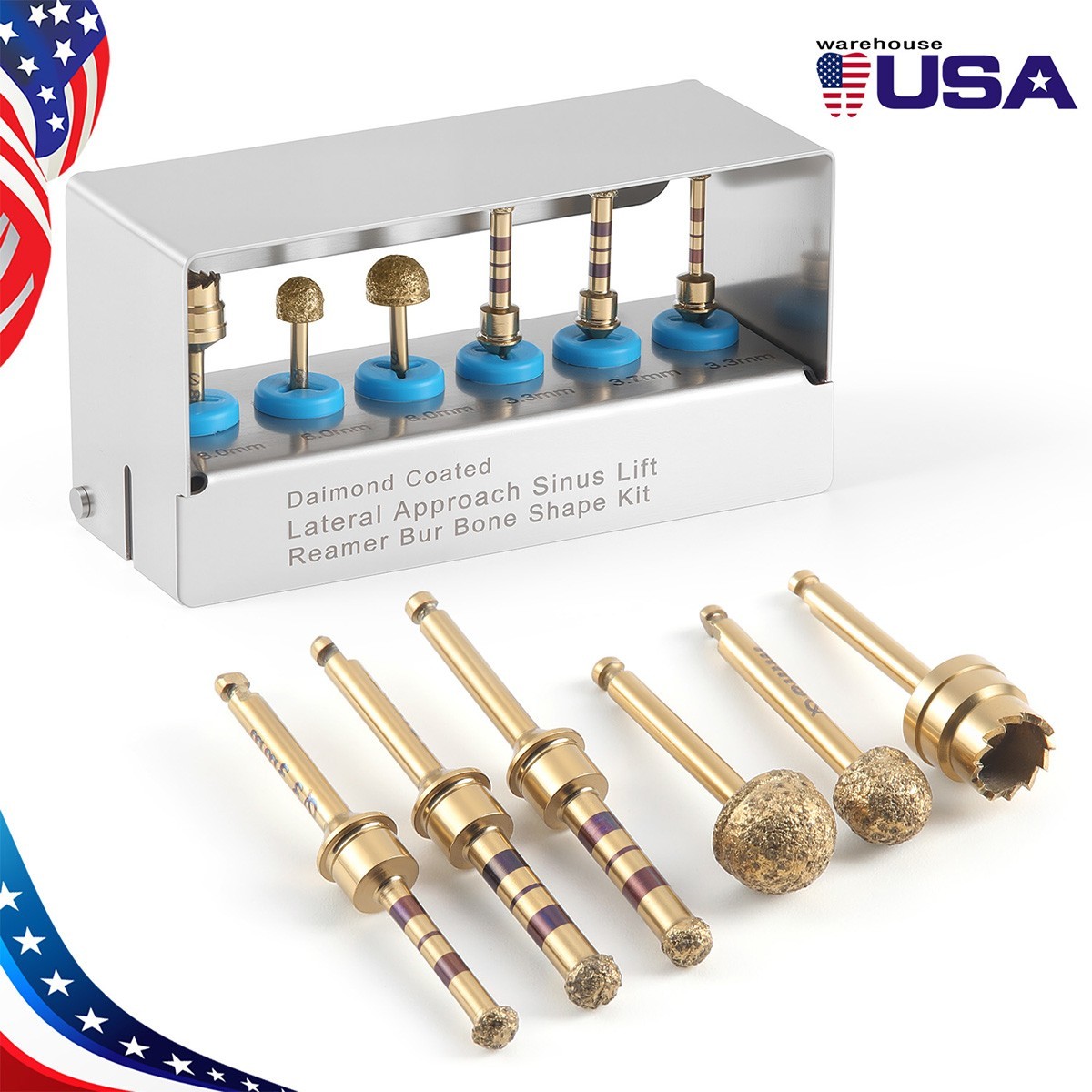 Dental Lateral Approach Sinus Lift Reamer Burs Bone Shape Kit Diamond Coated