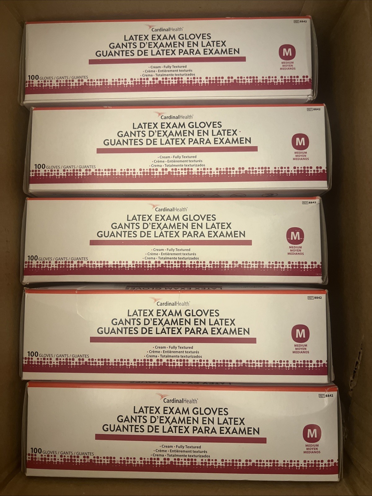 LATEX EXAM M GLOVES 100 CT SALE CARDINAL HEALTH POWDER FREE NON-STERILE~5 BOXES