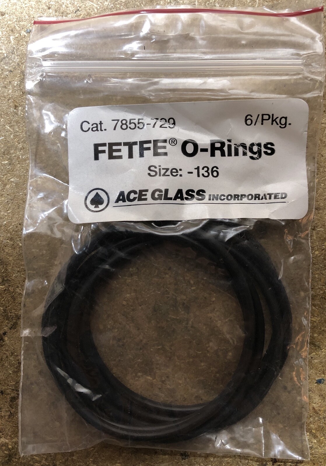 ACE GLASS Fluoroelastomer FETFE O-Ring, Size-136, 7855-729, 6-Pk, New