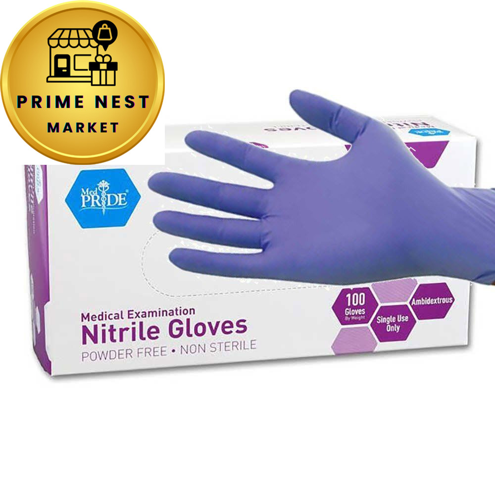 MedPride Powder-Free Nitrile Exam Gloves, Medium (Pack of 100), Iris Blue
