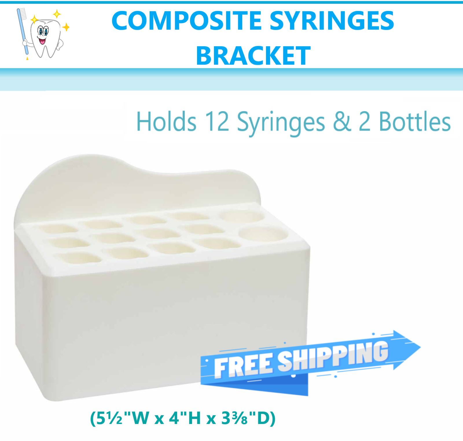 Dental COMPOSITE SYRINGES Holder, White, Rack For 12 Syringes & 2 Bottles, 1/Pk