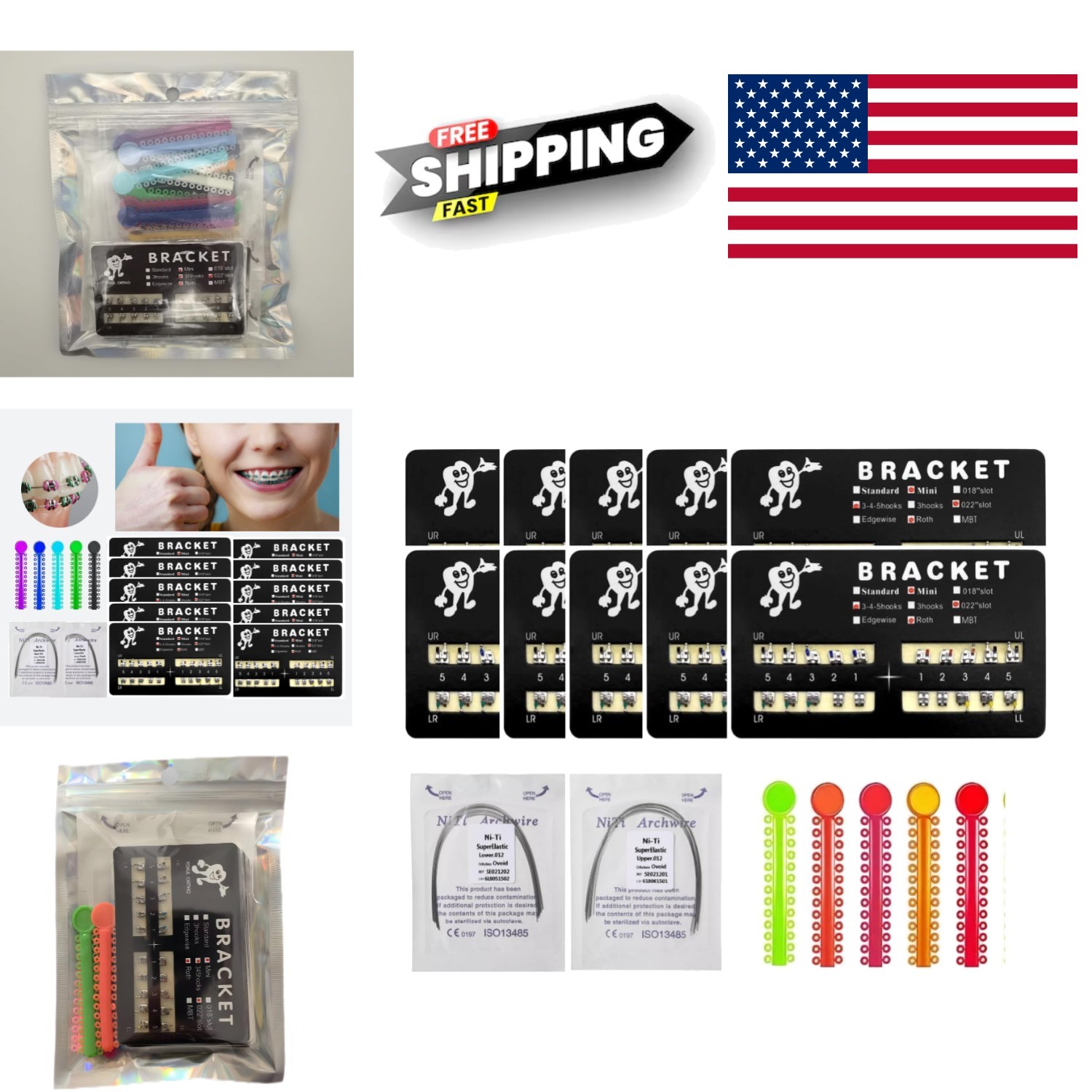 Orthodontic Teeth Brackets Mini Roth Bondable Braces Kit with Hooks and Multiple