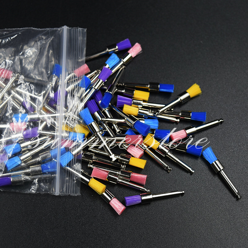 100 Pcs/Box Dental Prophy Colorful Nylon Latch Flat Polishing Brushes Polisher