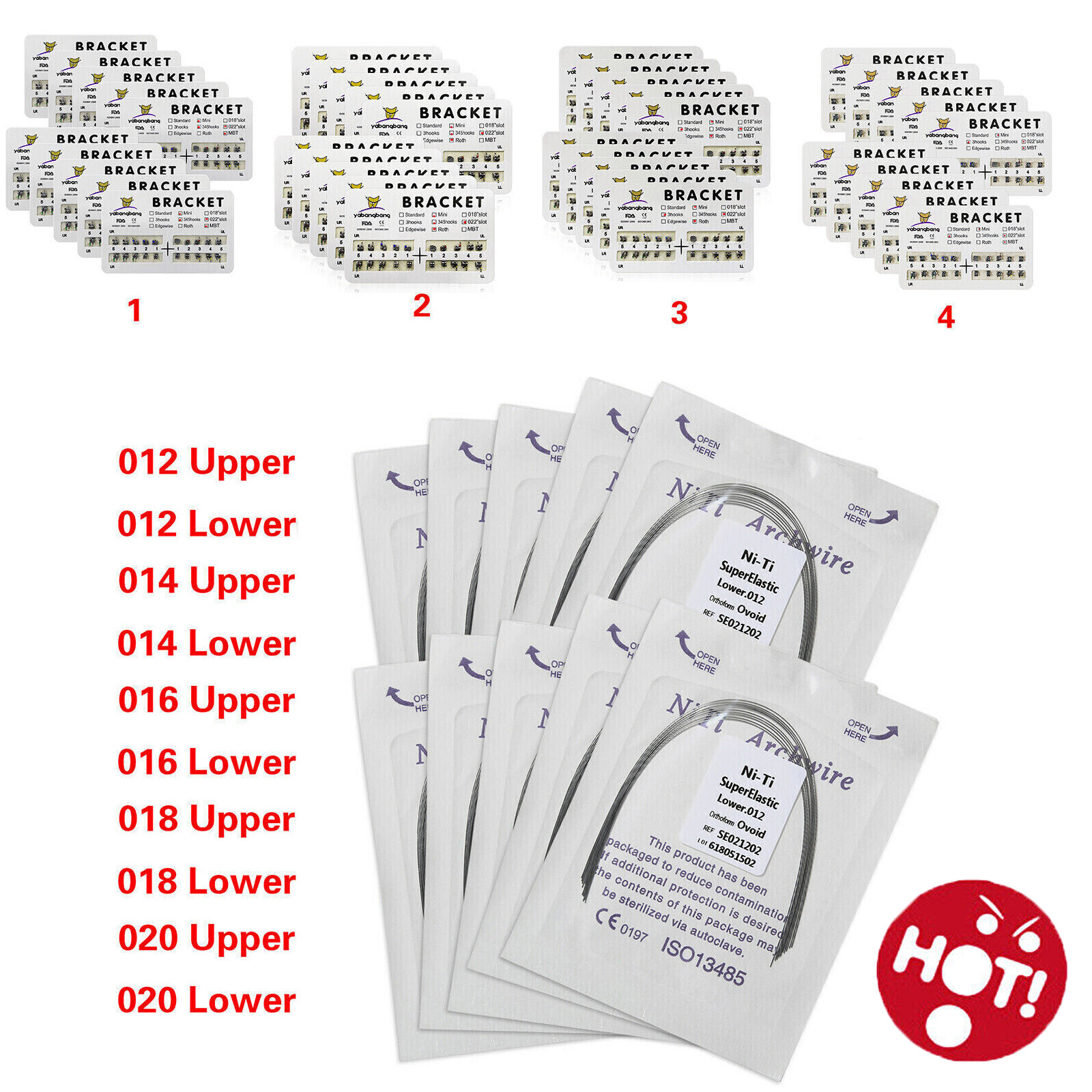 1/10packs Dental Orthodontic Brackets Braces /Supper Elastic Niti Arch Wires USA