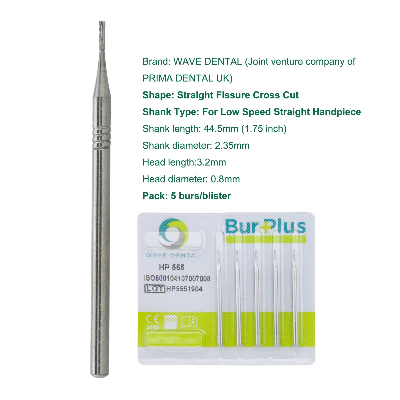 Wave Dental Carbide Bur Taper Fissure Surgical HP 44.5mm For Straight Handpiece