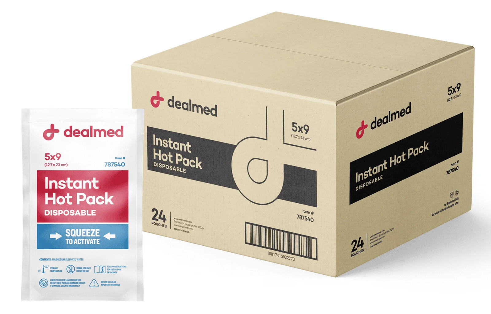Dealmed Instant Hot Pack, Disposable, 5″ x 9″ (Case of 24)