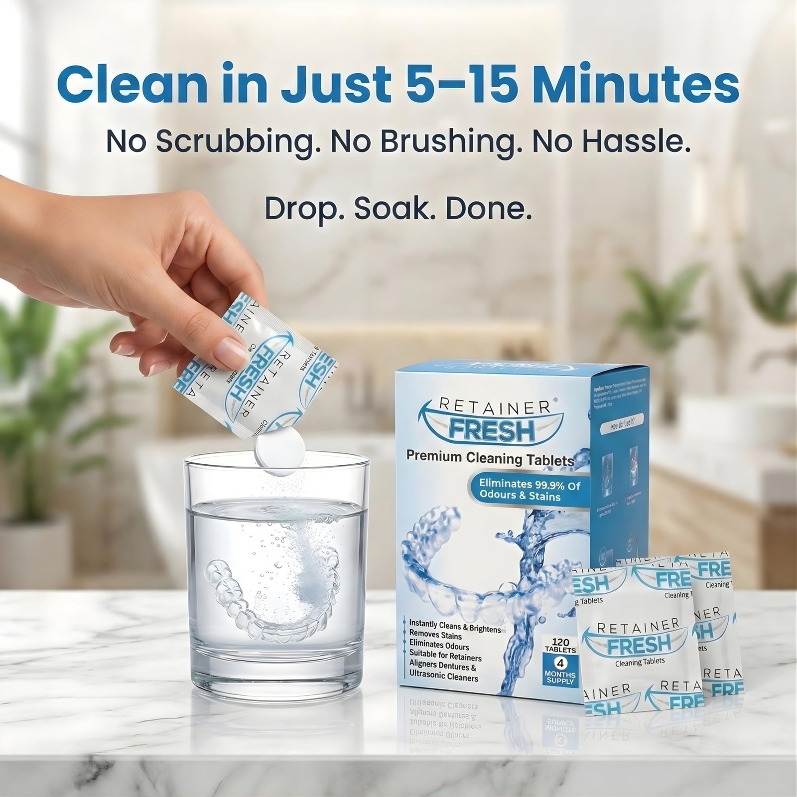Retainer Cleaner Tablets 120 Tablets Mint Flavor – Freshens Dentures & Mouth