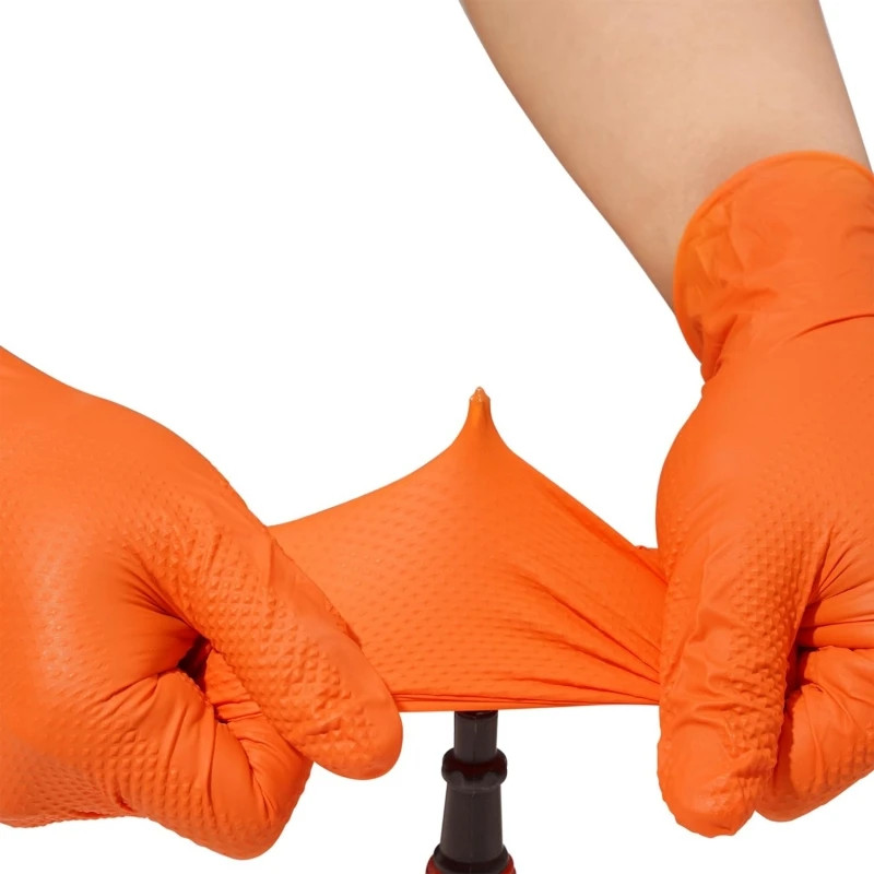 8mil Orange Nitrile Disposable Gloves Heavy Duty Mechanic Work