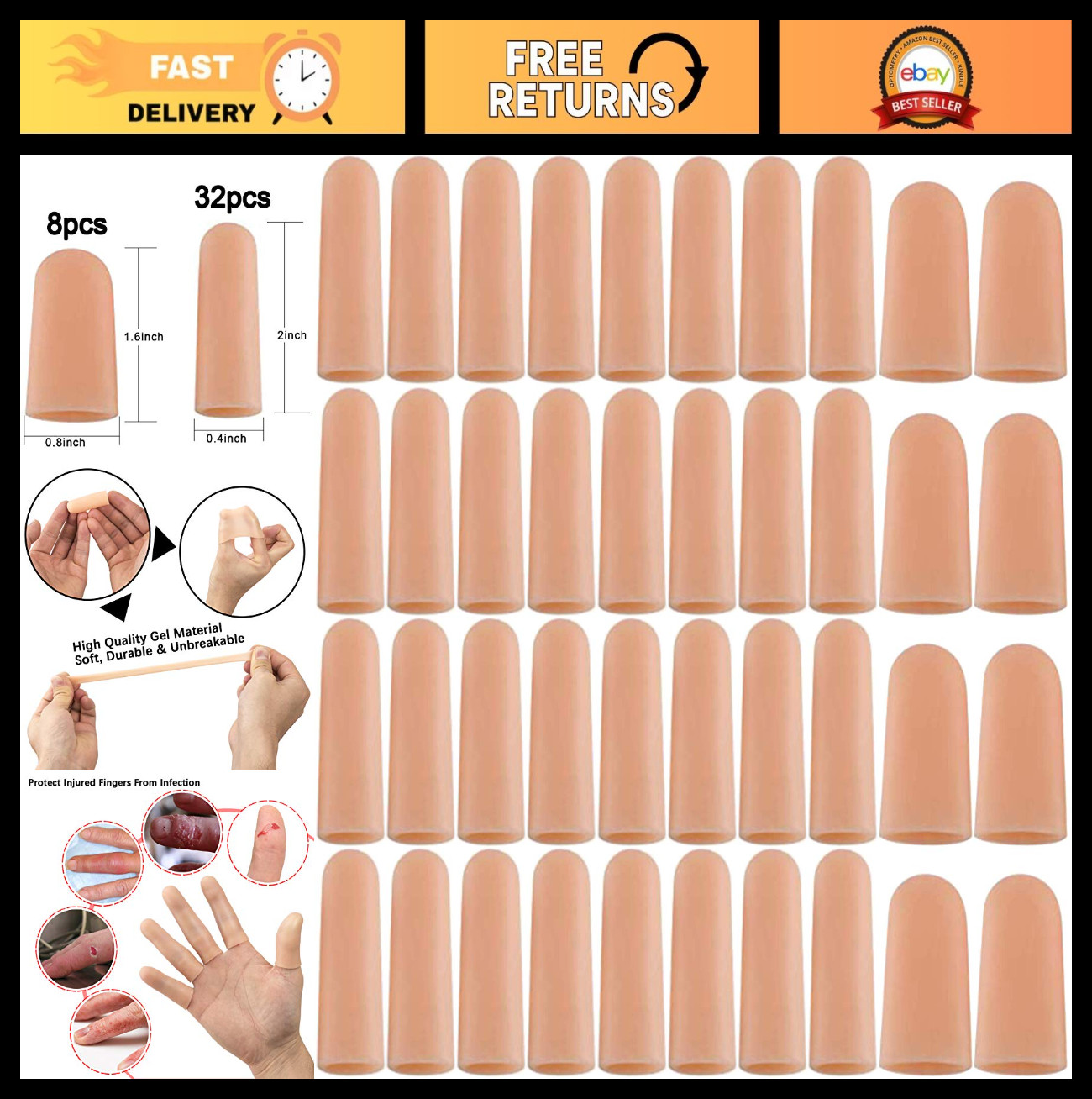 Gel Finger Support Gloves – Silicone Finger Cots for Cracked Skin, Eczema (40pcs