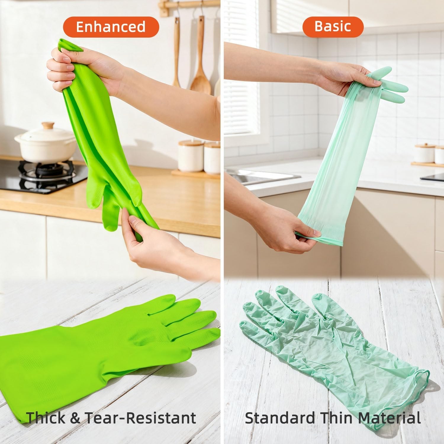 Synthetic Rubber Gloves, Medium Size, 11.8 Inches, 3 Pairs 3 Colors for House…