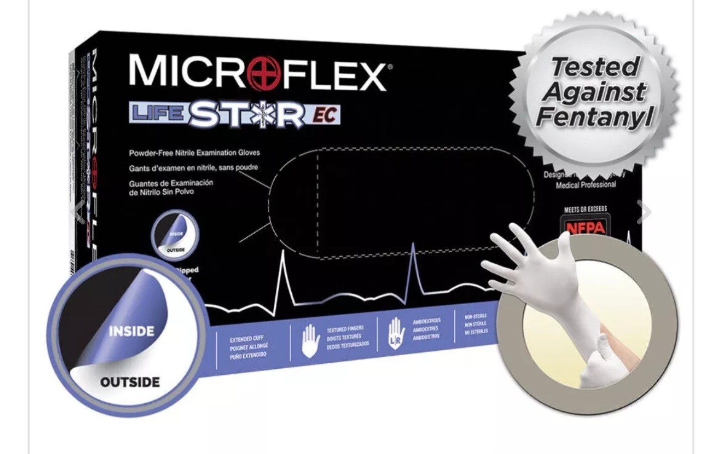 *200-Gloves* Ansell MicroFlex LIFESTAR EC PF Dual Layer Extended Cuff LSE-104-L