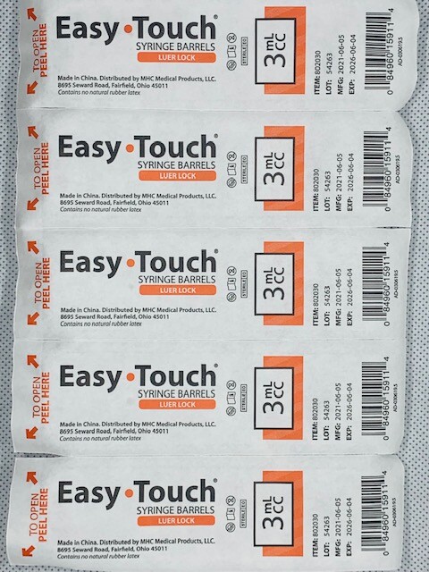Easy Touch 3cc Conventional Syringe 3mL Luer Lock Syringe w/o Needle ( 10 count)